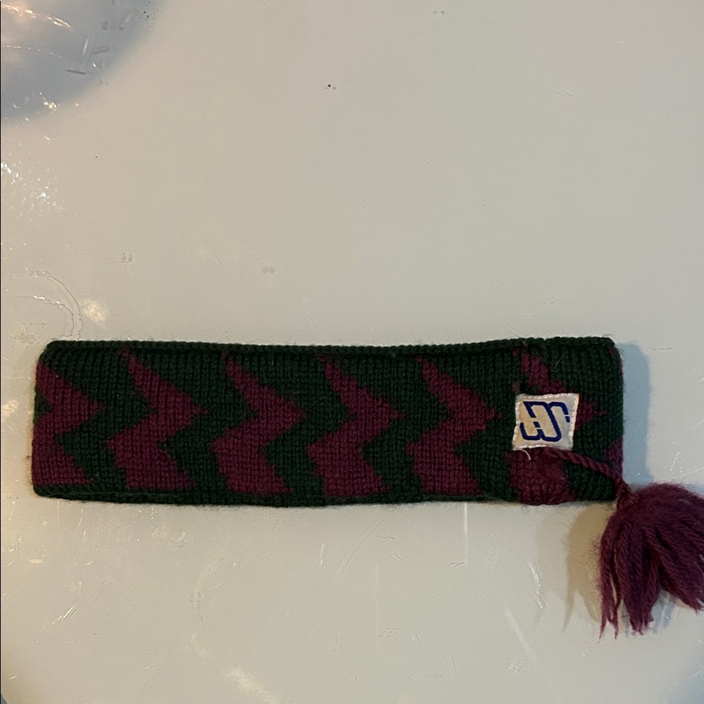 Vintage handmade Green and Purple wool Knit Headband Murray Merkley